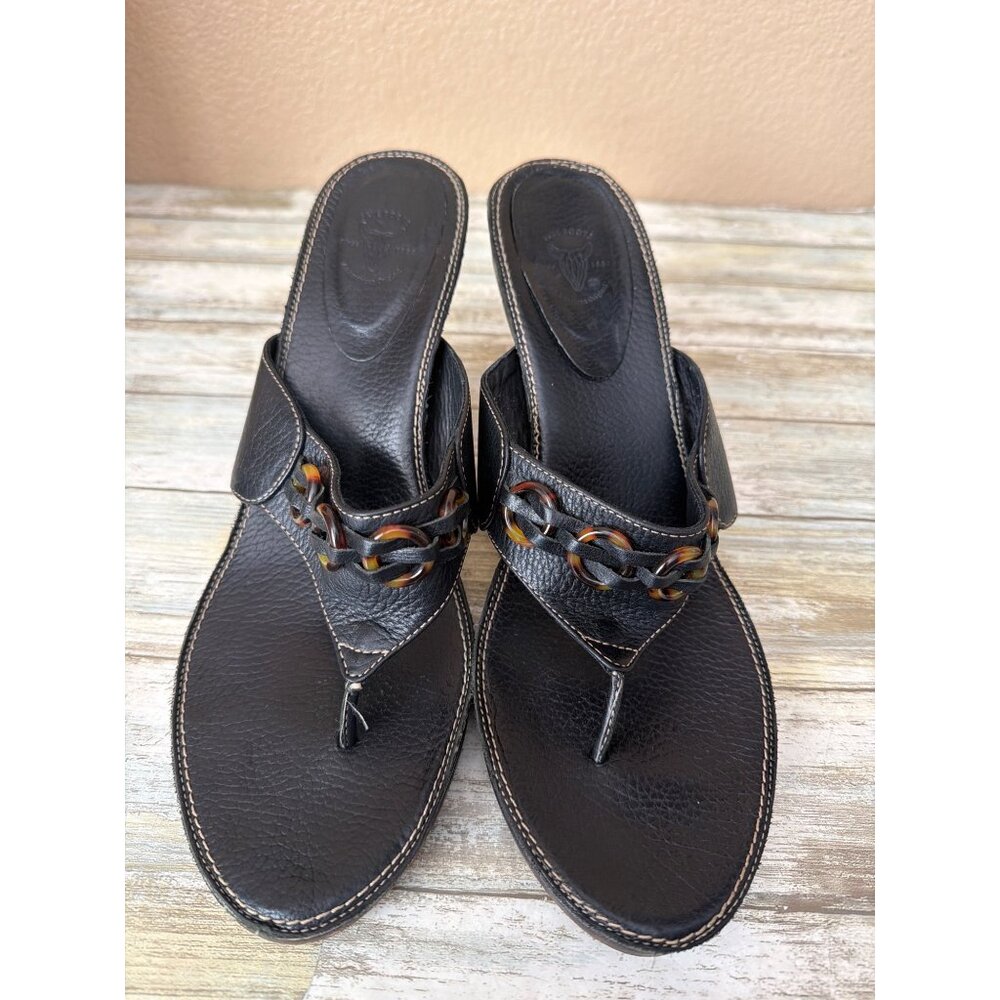 Frye Black Leather Thong Sandals Tortoise Chain Detail Women’s Sz 9 Pre-owned - Picture 4 of 14